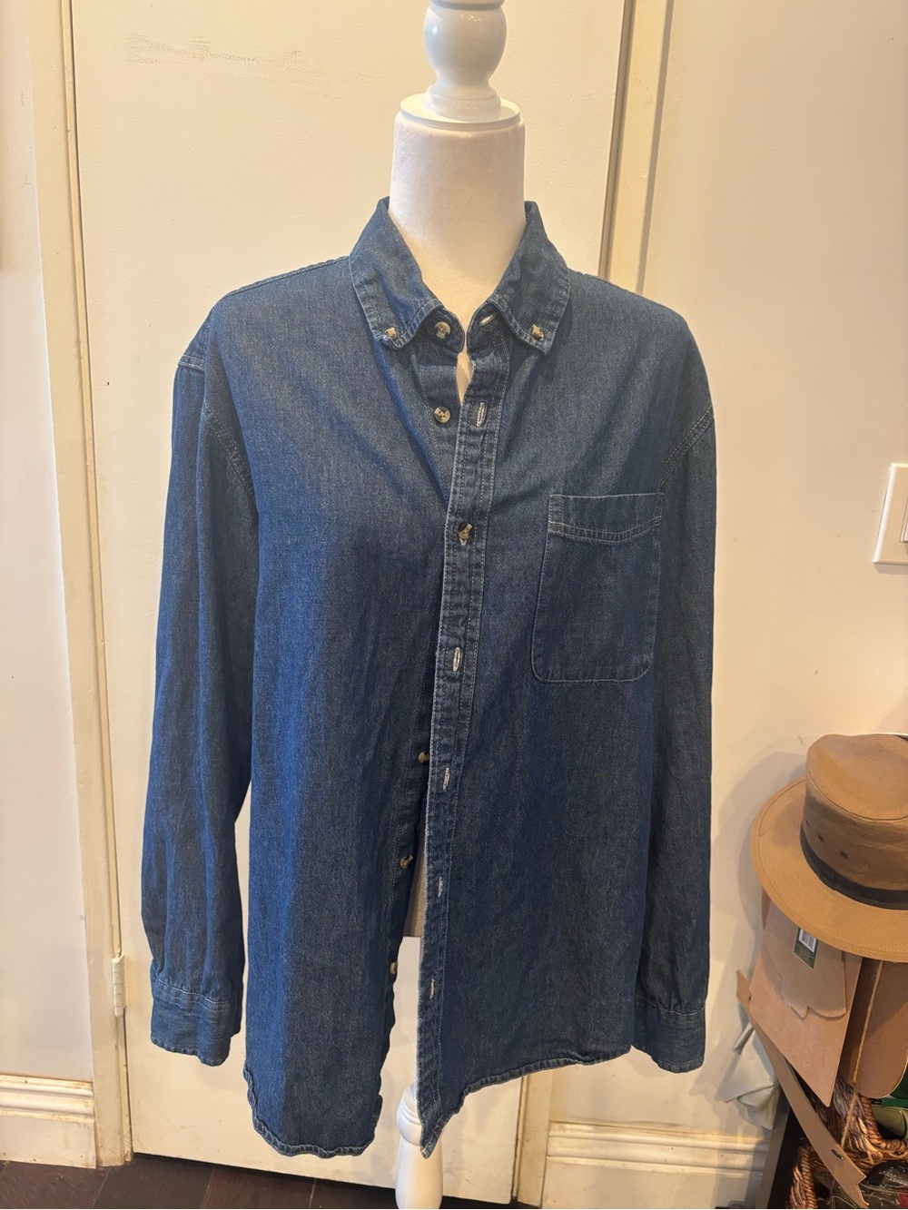 Port and Company Men's Dark Blue Denim Button-Down Shirt